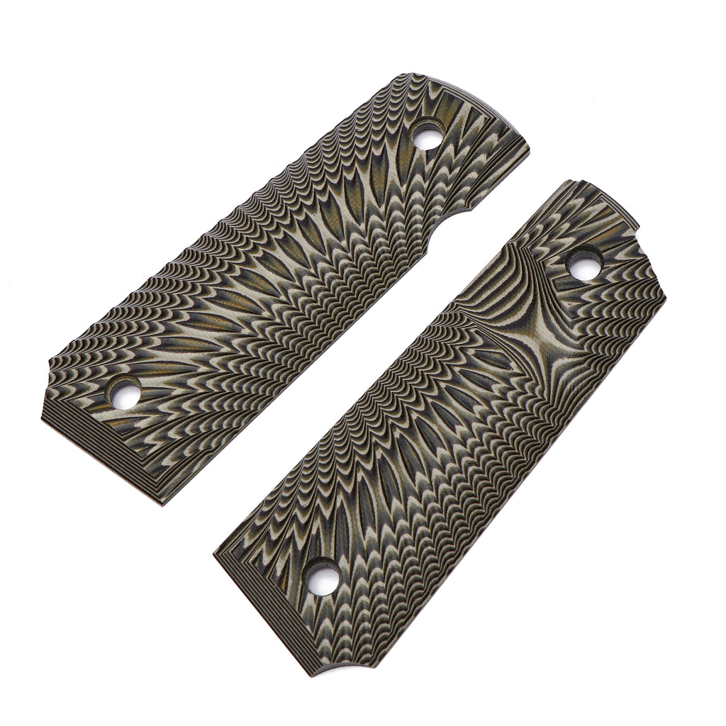 Guuun 1911 Grips G10 Full Size 1911 Grip Ambi Safety Cut Big Scoop Sunburst Texture  H1-S - Guuun Grips