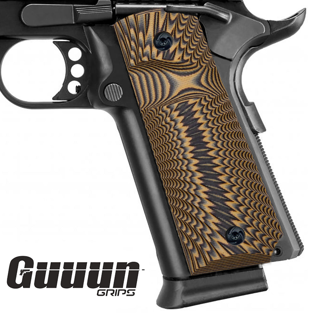 Guuun 1911 Grips G10 Full Size 1911 Grip Ambi Safety Cut Big Scoop Sunburst Texture  H1-S - Guuun Grips