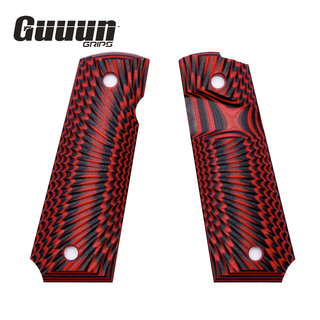 Guuun 1911 Grips G10 Full Size 1911 Grip Ambi Safety Cut Big Scoop Sunburst Texture  H1-S - Guuun Grips