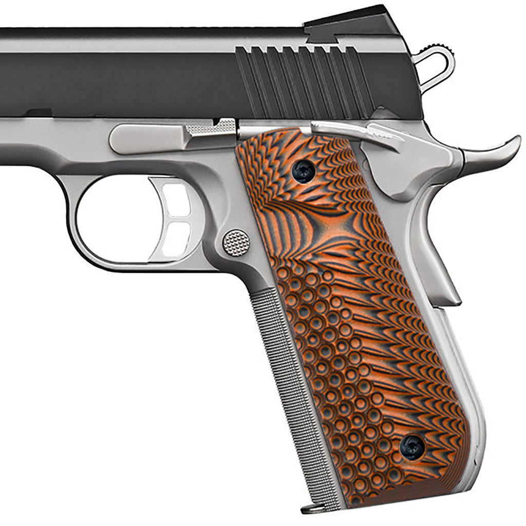 Guuun 1911 Grips G10, Full Size Government Grips, Bobtail Round Butt Cut, Eagle Wing Golf Texture H2-A - Guuun Grips