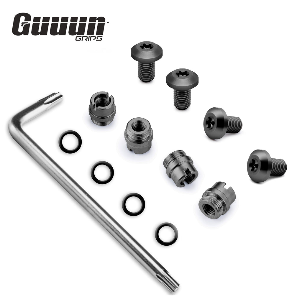 Guuun 1911 Grip Screws Bushings, T10 Torx Key, 4 O Rings, Stainless Steel Silver, Standard bushing - Guuun Grips