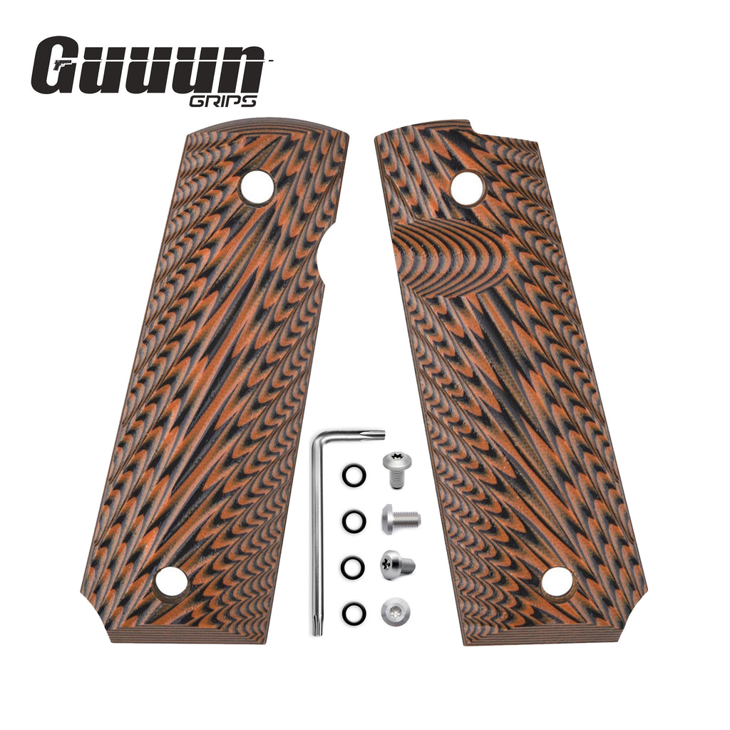 Guuun 1911 Grips G10 Fit Full Size Gov /Commander 1911 Starburst Texture Ambi Includes free screw set H1-F - Guuun Grips