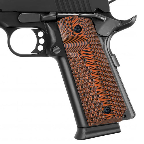 Guuun 1911 G10 Grips – Full Size Government, Bobtail Round Butt Cut, Gray/Black OPS Style