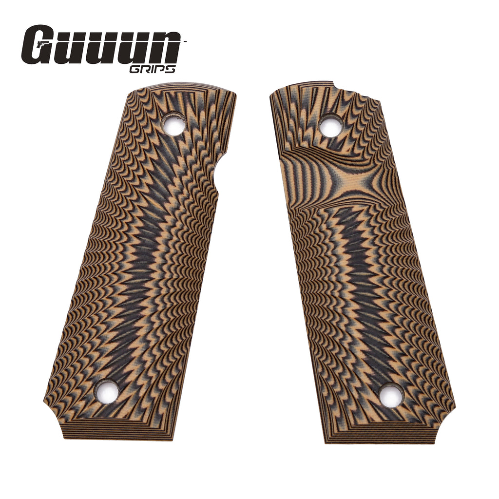 Guuun 1911 Grips G10 Full Size 1911 Grip Ambi Safety Cut Big Scoop Sunburst Texture  H1-S - Guuun Grips