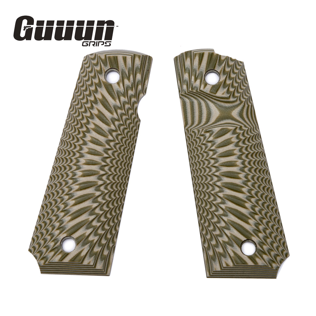 Guuun 1911 Grips G10 Full Size 1911 Grip Ambi Safety Cut Big Scoop Sunburst Texture  H1-S - Guuun Grips