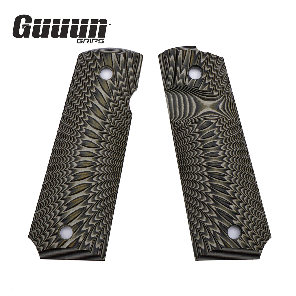 Guuun 1911 Grips G10 Full Size 1911 Grip Ambi Safety Cut Big Scoop Sunburst Texture  H1-S - Guuun Grips