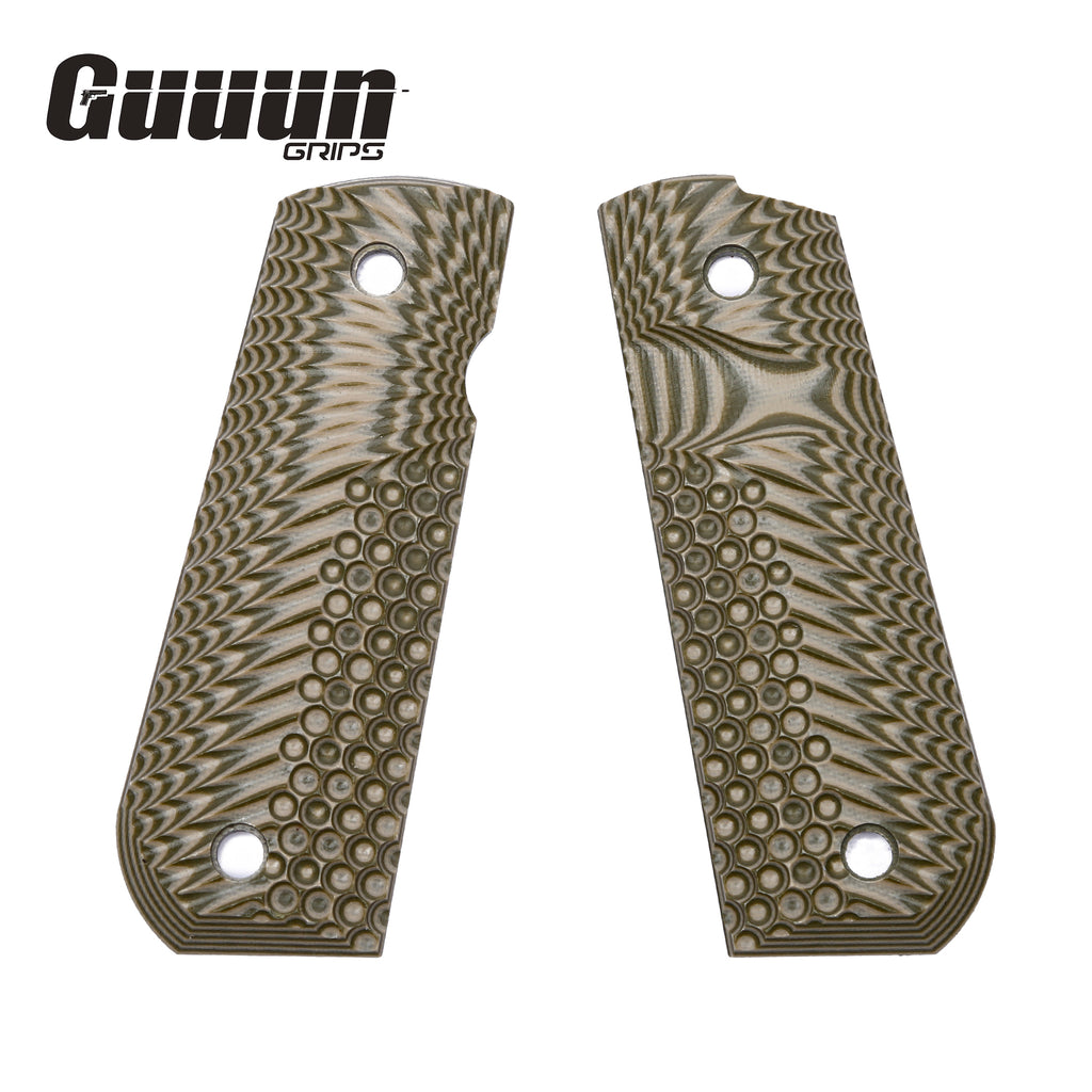 Guuun 1911 Grips G10, Full Size Government Grips, Bobtail Round Butt Cut, Eagle Wing Golf Texture H2-A - Guuun Grips