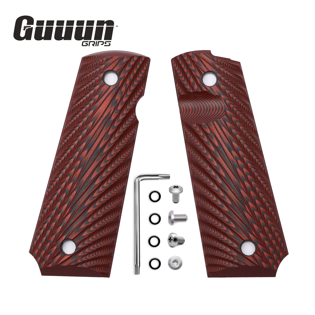 Guuun 1911 Grips G10 Fit Full Size Gov /Commander 1911 Starburst Texture Ambi Includes free screw set H1-F - Guuun Grips