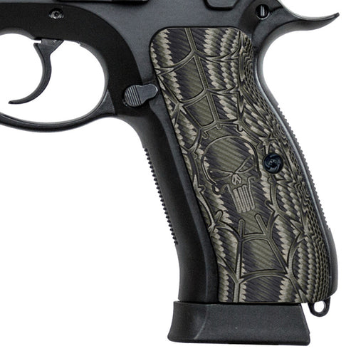 Guuun CZ75 Grips G10 Full Size CZ 75 SP01 Grips Tactical Pistol Cobweb Skull Texture H6 C - Guuun Grips
