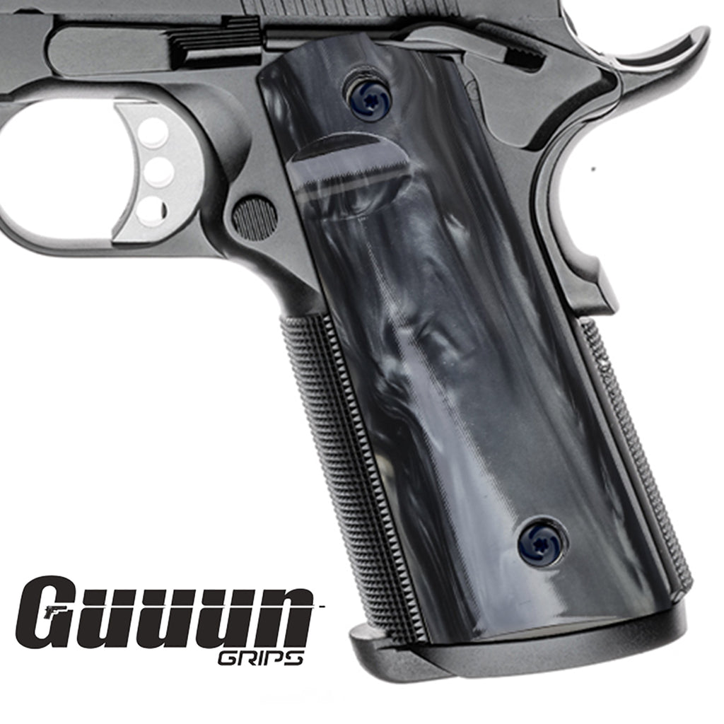 Guuun 1911 Magwell Grips High Polished Synthetic Pearl Resin Ambi Safety Cut H3-YKGM - Guuun Grips